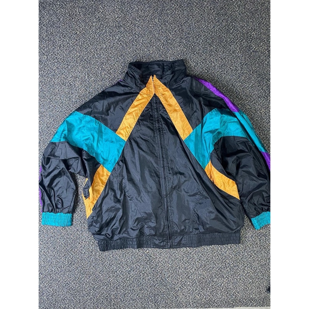 Rare VTG WEAR 2B SEEN Color Block Striped Track Jacket 80s 90s Black Women's XL